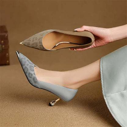 Elara Genuine Leather Leopard Heels