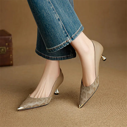 Elara Genuine Leather Leopard Heels